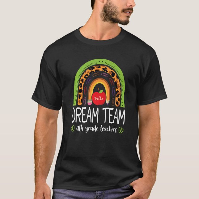 Dream Team 4. Klasse Lehrer Boho Rainbow Leopard T-Shirt (Vorderseite)