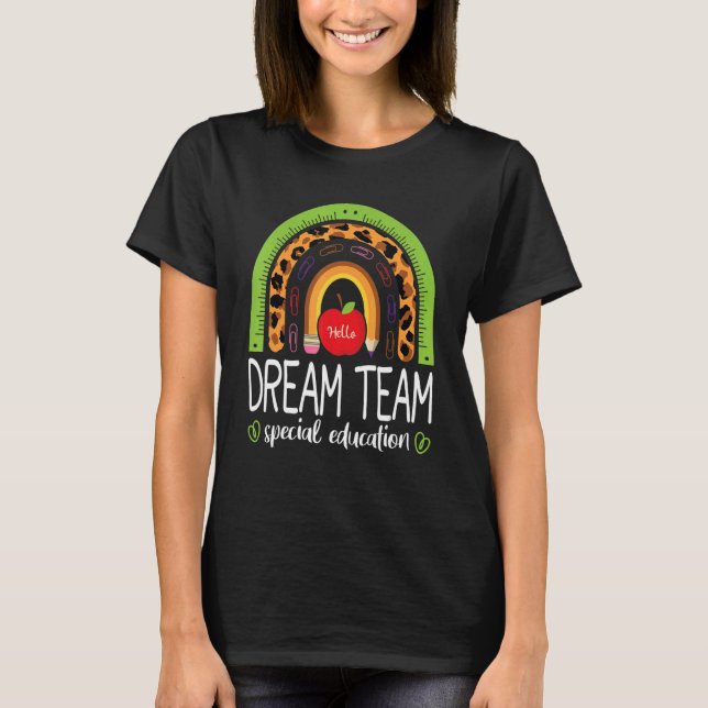Dream Team Special Education Teacher Rainbow Leopa T-Shirt (Vorderseite)