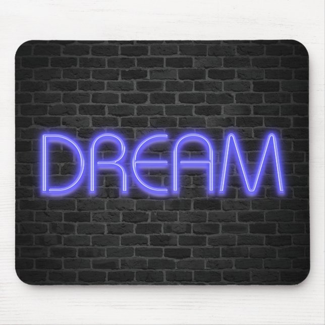 DREAM Text in Neonleuchten auf Backstein Mousepad (Vorne)