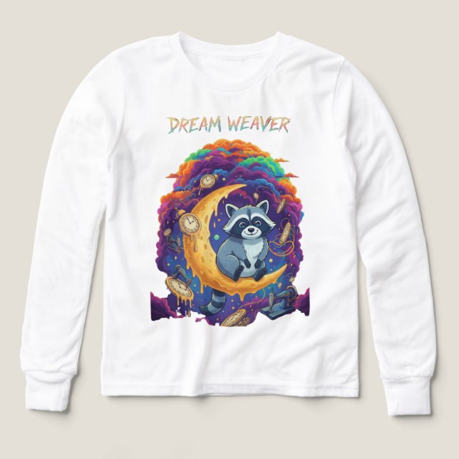 Dream Weaver: Whimsical Raccoon Moon Art T-Shirt (Design Vorderseite)