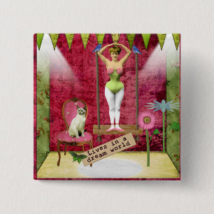 Dream World Vintage Funky Ballerina Altered Art Button