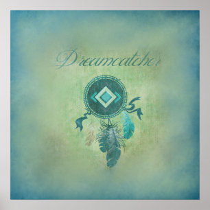 Dreamcatcher auf einem mickrigen grünen Hintergrun Poster