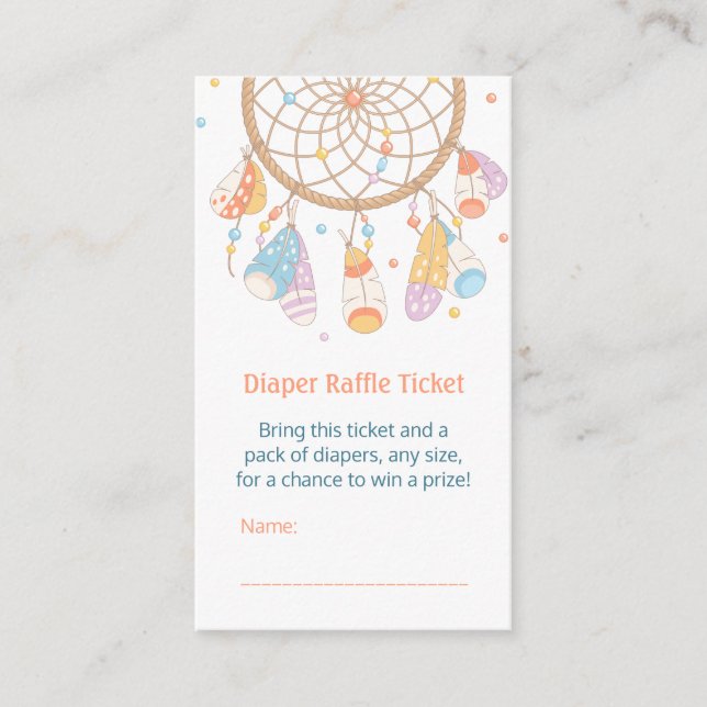 Dreamcatcher Baby Showdiaper Raffle Ticket Begleitkarte (Vorderseite)