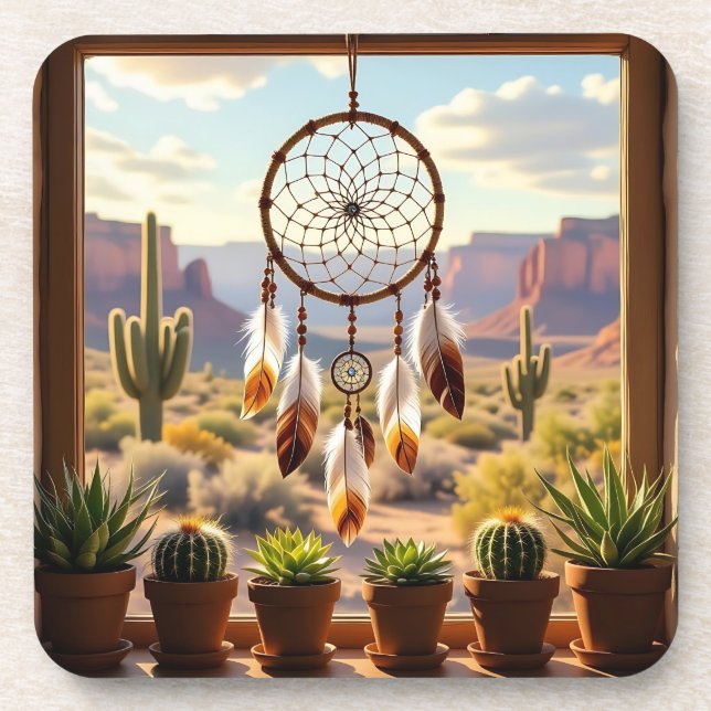 Dreamcatcher, Desert Canyons, Cacti   Getränkeuntersetzer (Vorderseite)