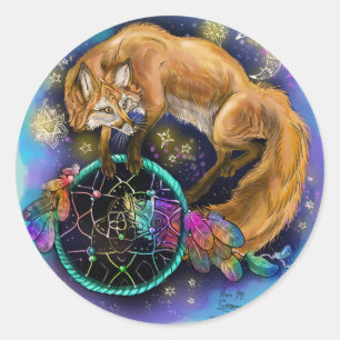 DreamCatcher Fox Runder Aufkleber