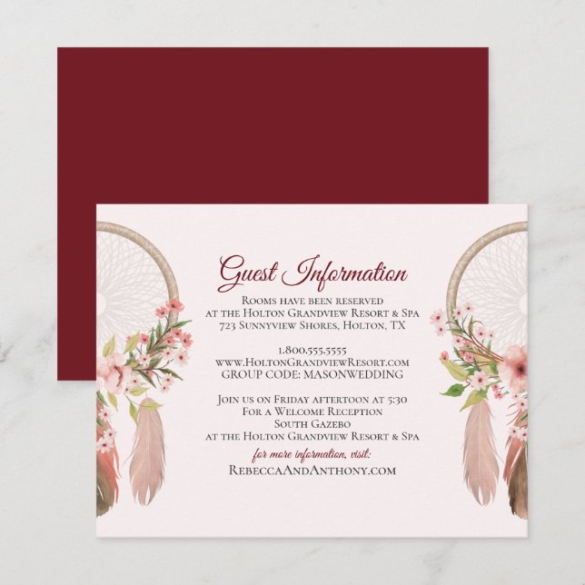 Dreamcatcher | Guest Information Card Einfügen Einladung (Vorne/Hinten)