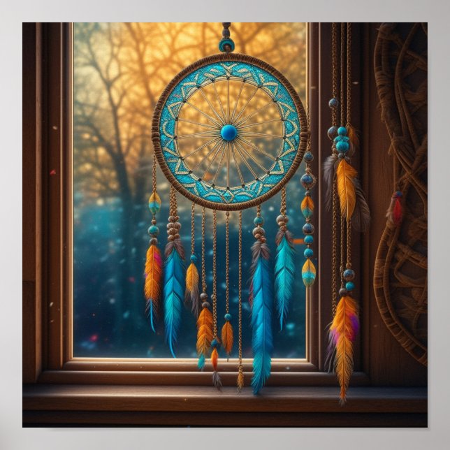 Dreamcatcher in Windows-Herbstlauben Poster (Vorne)
