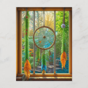 Dreamcatcher mit blauen, grünen und orangefarbenen postkarte