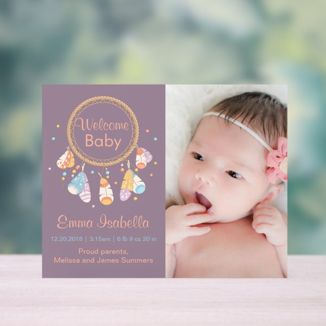 Dreamcatcher New Baby Neugeborene Ankündigung 3 Acrylschild (Neutral)