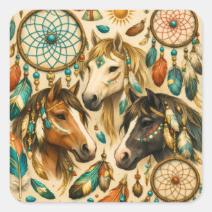 Dreamcatcher-Ponys Quadratischer Aufkleber