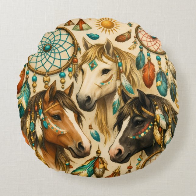 Dreamcatcher-Ponys Rundes Kissen (Vorderseite)