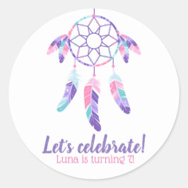 Dreamcatcher rosa lila aquamariner Kindergeburtsta Runder Aufkleber