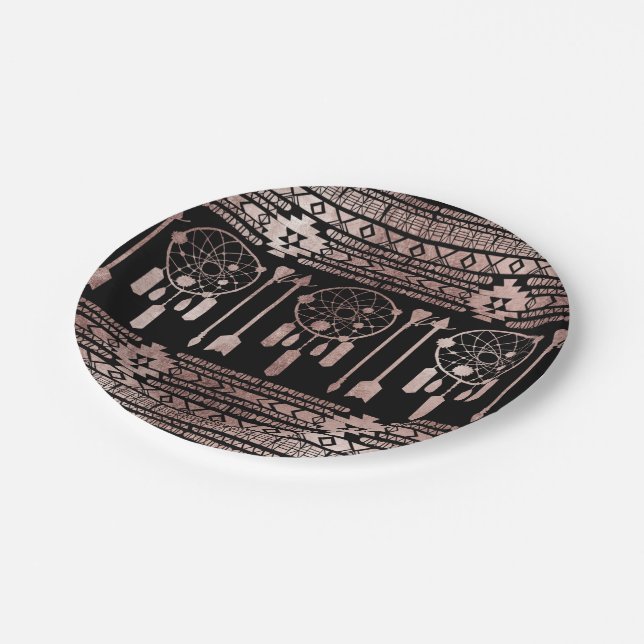 Dreamcatcher Rosen-Goldstammes- Azteke auf Pappteller (Schrägansicht)