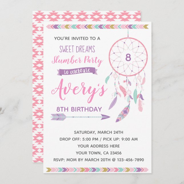 Dreamcatcher Schlummer-Party Einladung (Vorne/Hinten)