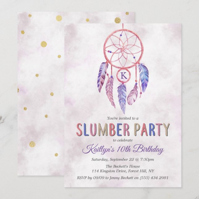 Dreamcatcher Slumber Party Einladung zum Geburtsta (Vorne/Hinten)
