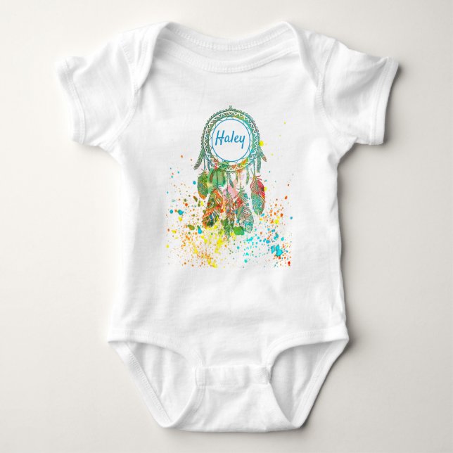Dreamcatcher Spritzer personalisiert Baby Strampler (Vorderseite)