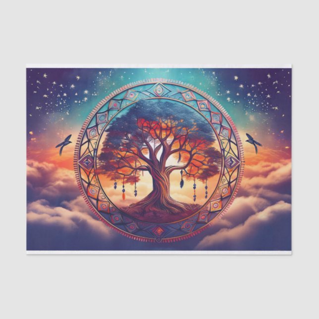 Dreamcatcher Tree des Lebens, spirituelle Explosio Seidenpapier (Vorderseite)