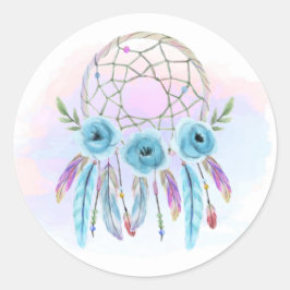 Dreamcatcher Watercolor Feathers Rustic Boho Chic Runder Aufkleber