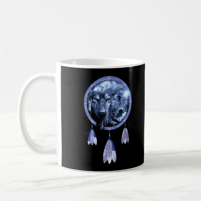 Dreamcatcher Wolf Moon Native American Wolves Kaffeetasse (Links)