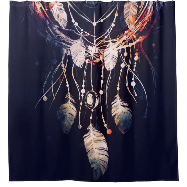 Dreamcatcher, Zweige, boho Stil, digitale Kunst. Duschvorhang (Vorderseite)