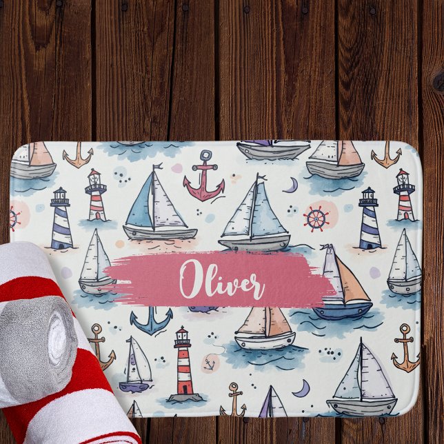Dreame Skizzen von Sailboats Anchors & Lighthouses Badematte (Von Creator hochgeladen)