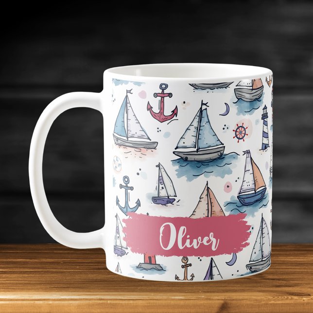 Dreame Skizzen von Sailboats Anchors & Lighthouses Kaffeetasse (Von Creator hochgeladen)