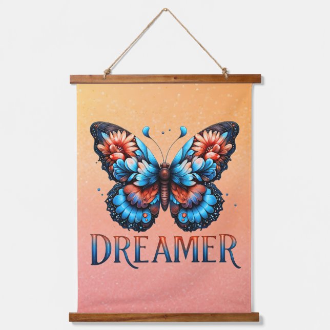 Dreamer Floral Butterfly Tapestry Wandteppich Mit Holzrahmen (Vorderseite)