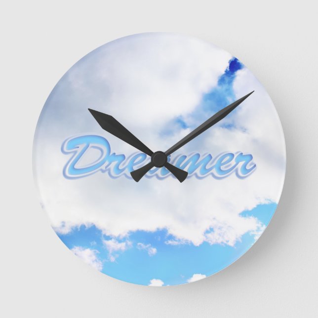 Dreamer Puffy weiße Wolken und Blue Sky Runde Wanduhr (Vorderseite)