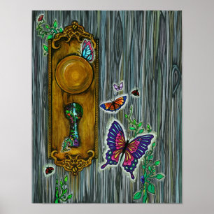 "Dreamer's Door" Fantasy Butterfly Keyhole Art Poster