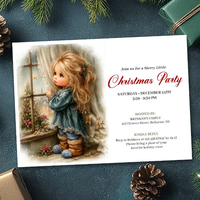 Dreamful Little Girl Awaiting Santa Editable  Einladung (Dreamful Little Girl Awaiting Santa Editable Invitation)
