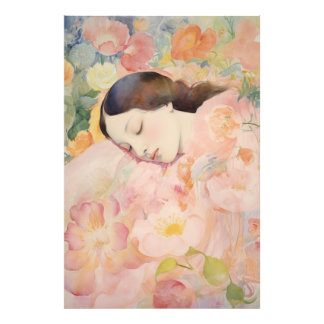 Dreaming in Bloom – Watercolor Sleeping Woman Fotodruck