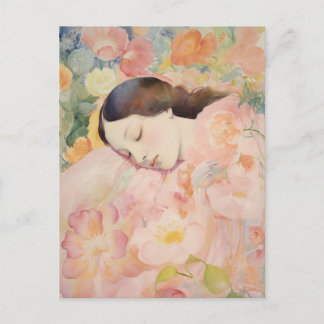Dreaming in Bloom – Watercolor Sleeping Woman Postkarte