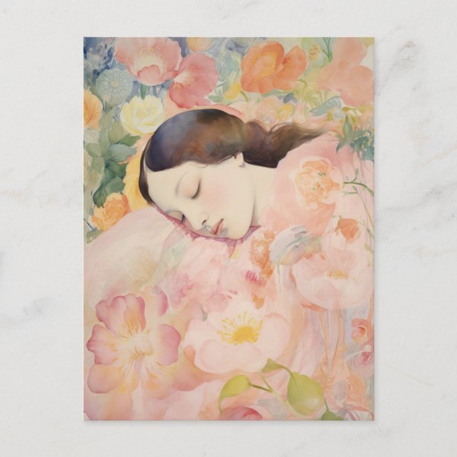 Dreaming in Bloom – Watercolor Sleeping Woman Postkarte (Vorderseite)