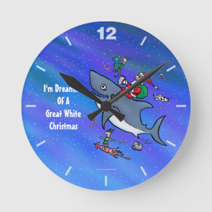 Dreaming Of A Great White Shark Christmas Runde Wanduhr