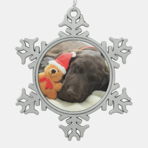 Dreaming of Santa - German Shorthair Puppy Schneeflocken Zinn-Ornament