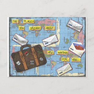 Dreaming of Travel - Mixed Media Artwork Postkarte