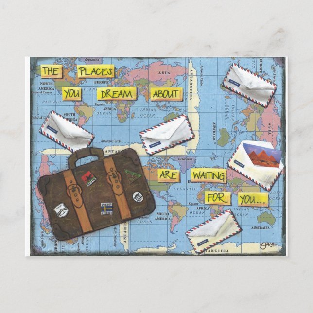Dreaming of Travel - Mixed Media Artwork Postkarte (Vorderseite)