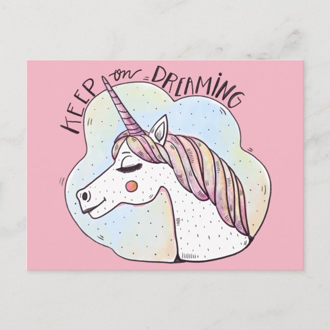 Dreaming Whimsical Unicorn Postkarte (Vorderseite)