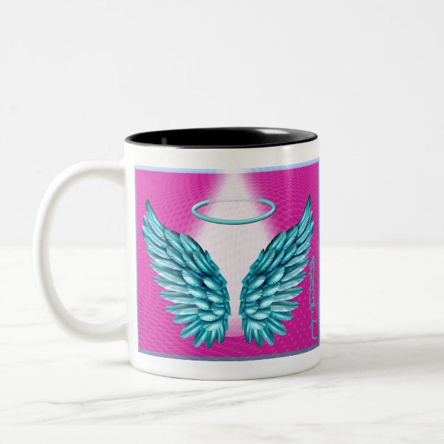 "Dreamlike Angelic Wings and Halo" Zweifarbige Tasse (Links)