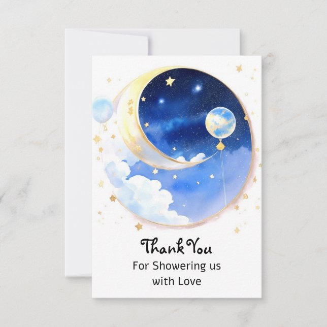 Dreamlike Celestial Space Boy Baby Dusche Dankeskarte (Vorderseite)
