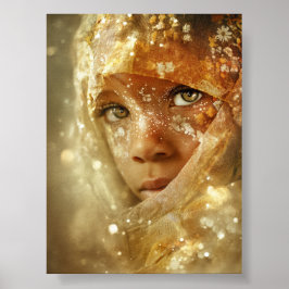 Dreamlike Children Portrait | Golden Veil Gaze Poster