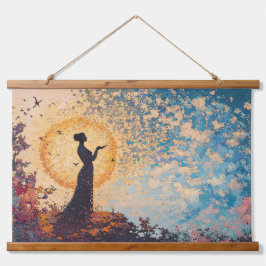 Dreamlike Serenity: Fantasy Silhouette Wall Tapest Wandteppich Mit Holzrahmen