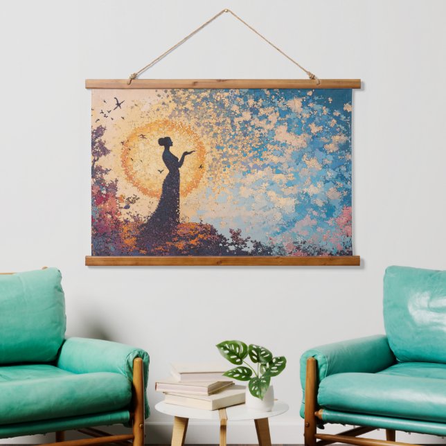 Dreamlike Serenity: Fantasy Silhouette Wall Tapest Wandteppich Mit Holzrahmen (Wohnzimmer)