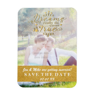 DREAMS COME TRUE Gold Save-the-Date-Fotomagnet Magnet