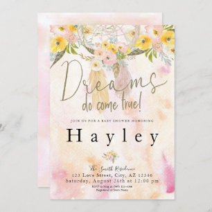 Dreams Do Come True Watercolor Boho Babydusche Einladung