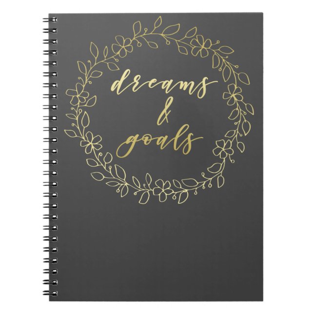 Dreams & Goals - Gold Script Typografy Notebook Notizblock (Vorderseite)