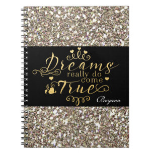 DREAMS WIRKLICH COME TRUE Gold Glitzer Notebook Notizblock