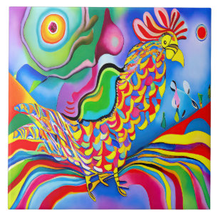 "Dreamscape Bird". Ein SQ-surreal abstrakter Hahn Fliese