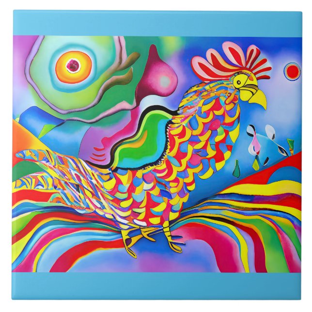 "Dreamscape Bird". Ein surreal abstrakter Hahn Fliese (Vorderseite)
