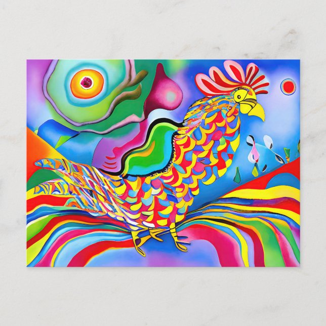 "Dreamscape Bird". Ein surreal abstrakter Hahn Postkarte (Vorderseite)